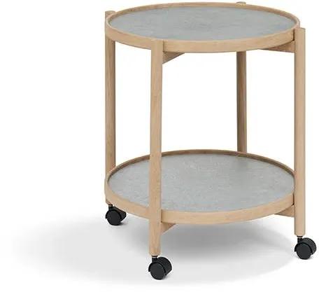 Thomsen Furniture James Tabletttisch - Eiche/Steinoptik Dunkelgrau/Grauer Granitstein Ø50 cm