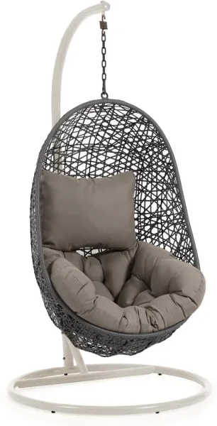 Florina, Hängesessel für den Außenbereich, Grau/Weiß, Rattan