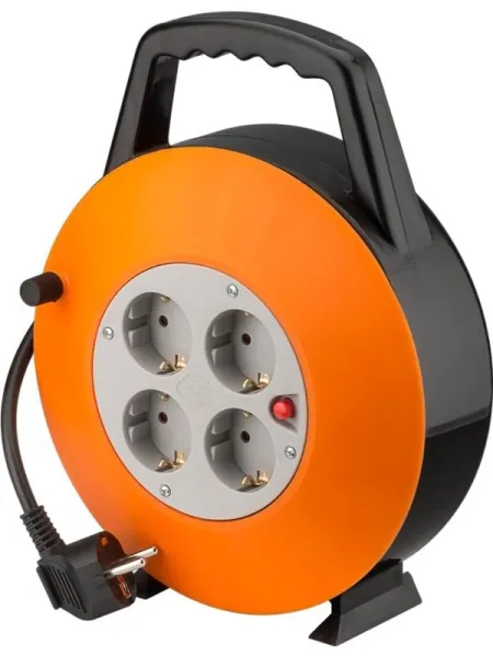 Pro Kabeltrommel 15 m orange-schwarz - mit 4 Schutzsteckdosen