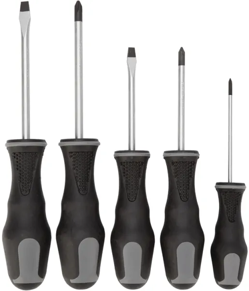Atredo - Schraubendreher-Set - Kreuz und Schlitz - 5 Stk - Schwarze Griffe