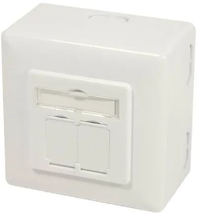 LogiLink NP0124 Cat.6A Wandsteckdose 2 x RJ45 geschirmt mit Montagedose reinweiß