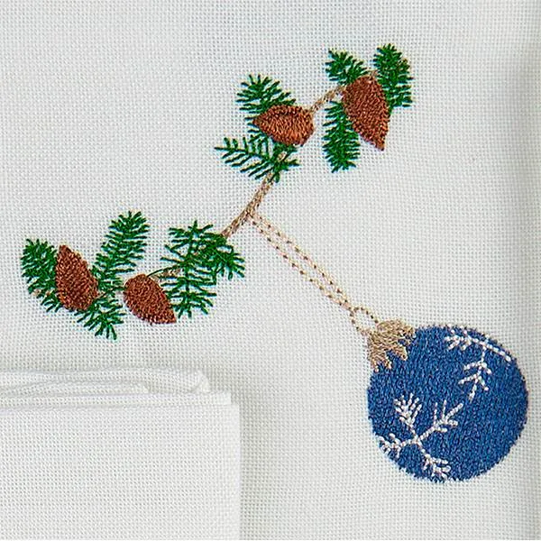 Langkilde & Søn - Weihnachtsserviette mit blauer Weihnachtskugel